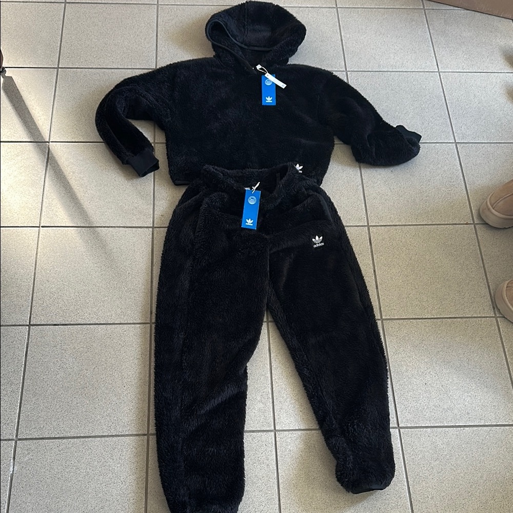 Adidas Black Fleece Hoodie and Joggers Set